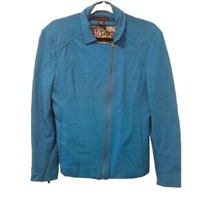Grace‎ Elements Point Knit Motorcycle Jacket Size 10 Teal Blue